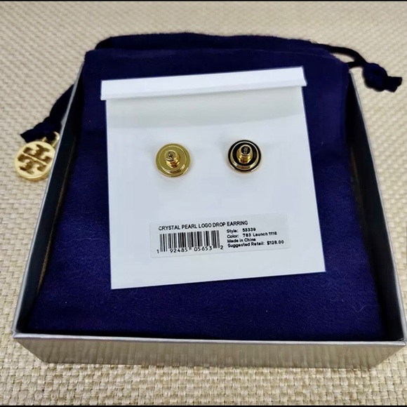 TORY BURCH * Crystal-Embellished Double T Studs - Picture 7 of 8